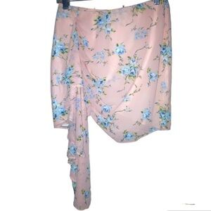 NWOT Lovers & Friends Pink Floral Asymmetrical waterfall Wrap skirt Size Small